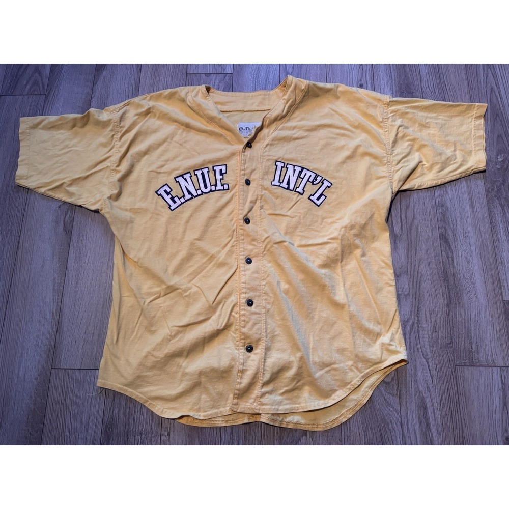 Vintage e.n.u.f. Internationale Yellow Baseball‎ Jersey Shirt Mens Medium Cotton